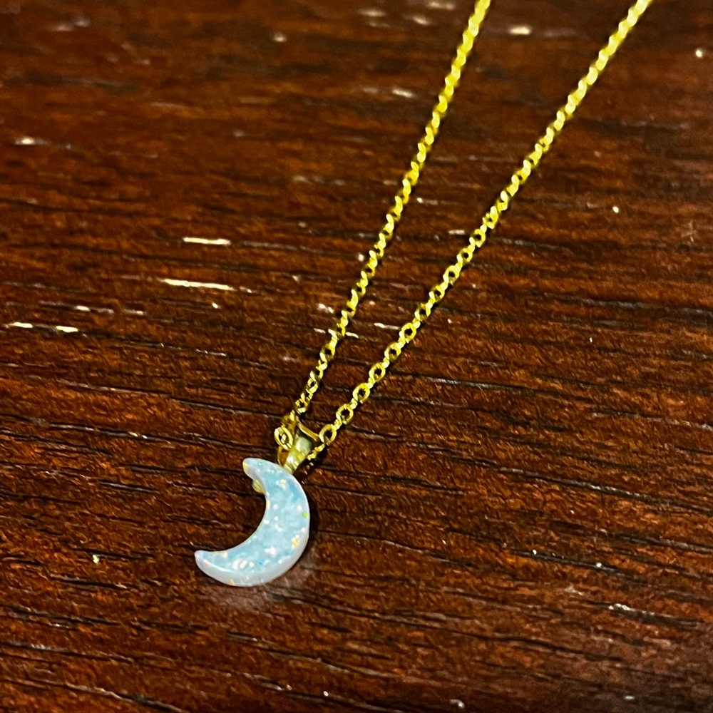 Iridescent holographic moon necklace